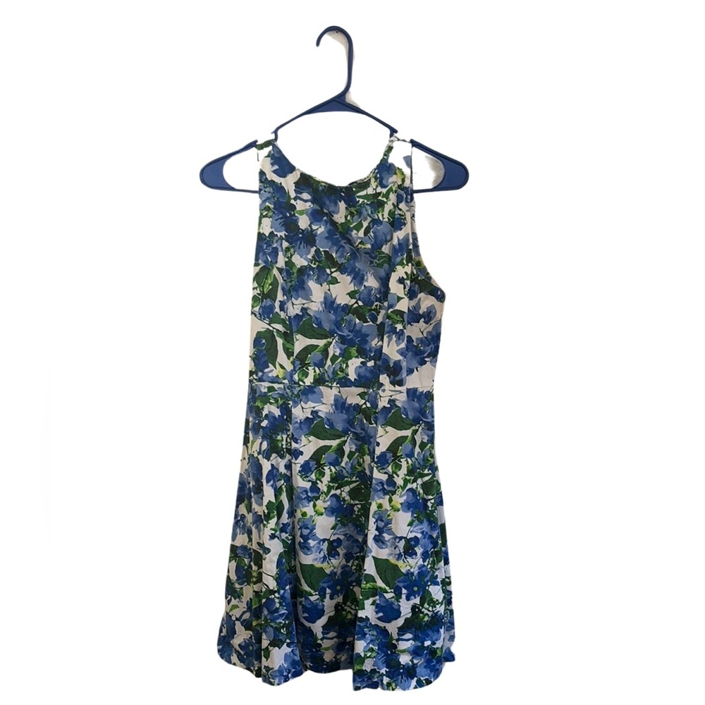 Blue and White Floral Sleeveless Dress